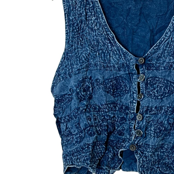 24 Karat | Vintage blue rayon v-neck button front vest tank top free size - Picture 3 of 9